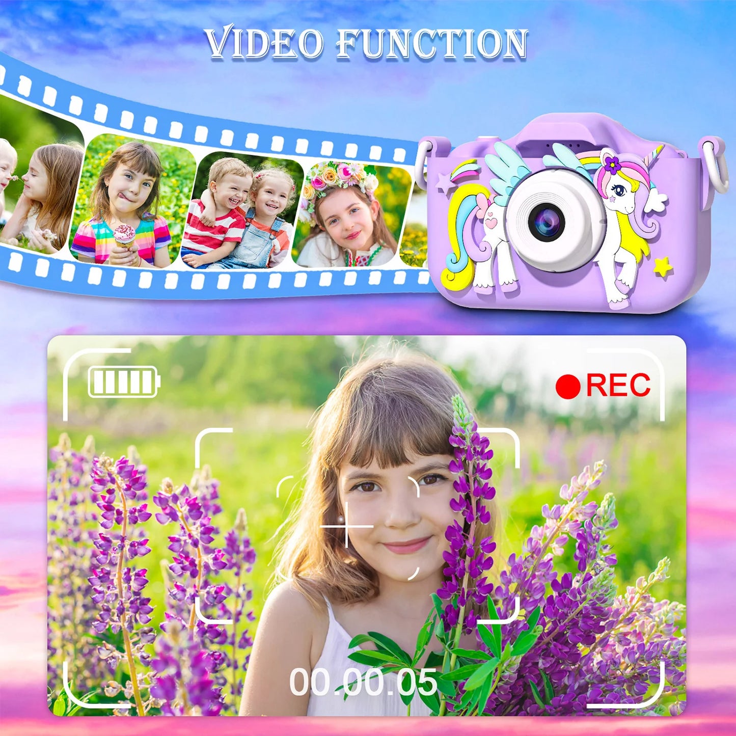 UnicornCam – Kinder Mini Kamera, 1080P HD Spielzeugkamera für Mädchen und Jungen